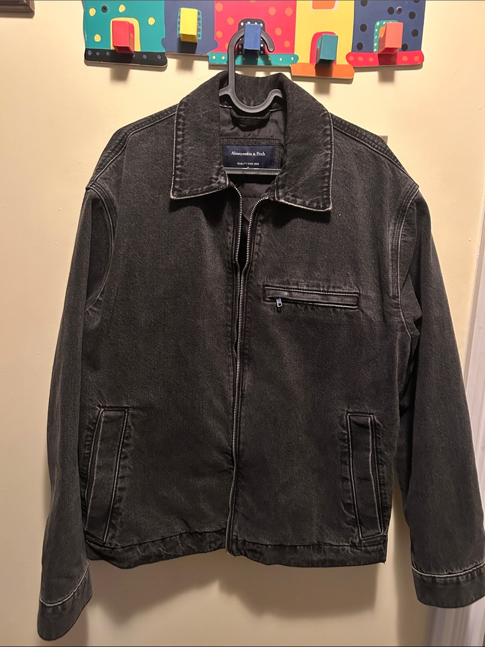 Abercrombie & Fitch Men's Washed Black Zip-Front Shirt Jacket